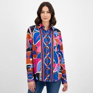 Maison d' Amélie: Geometric Print Button Down Shirt - Size Small